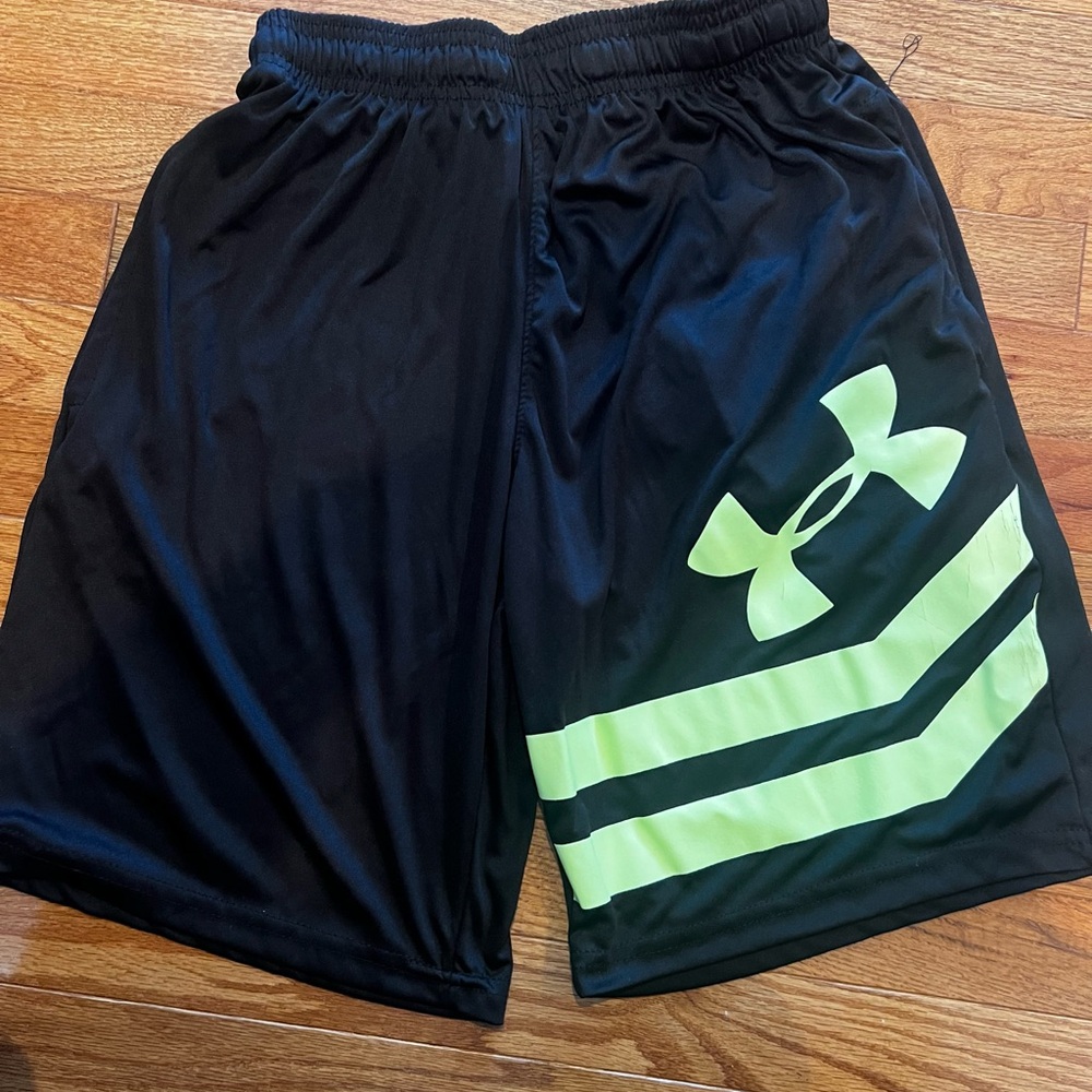 Under Armour Men's Black Shorts with Neon Yellow Accents